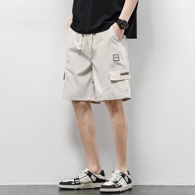 Thin Ice Silk Shorts Mens Summer Trendy Brand Loose Casual Sports Pants Quick-drying Breathable Five-point Pants for Outer Wear Apricot  - Image 1
