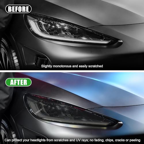 Suvnie 12 × 48 Inch Car Light Tint Film, Shiny Chameleon Headlights Tail Lights Fog Lights Films with Squeeze & Cutter, Self Adhesive Vinyl Film Sticker Sheet Roll Car Accessories (Light Black) - Image 3