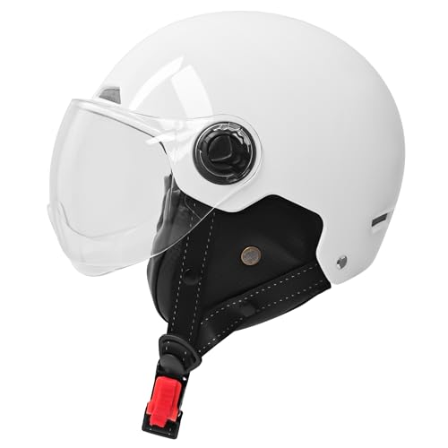 SanQing Motorcycle Helmet,Summer Handmade Personality Vintage DOT Approved, German Style Half Helmet Motorcycle Cruiser Scooter with Windproof Glasses Cool Helmet for Men and Women (Large, White) - Image 1