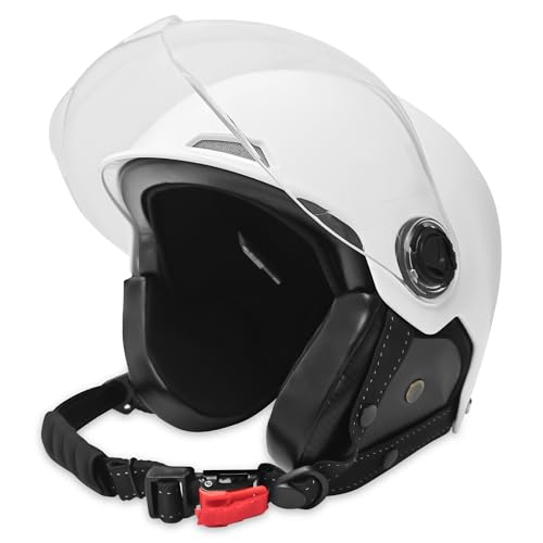 SanQing Motorcycle Helmet,Summer Handmade Personality Vintage DOT Approved, German Style Half Helmet Motorcycle Cruiser Scooter with Windproof Glasses Cool Helmet for Men and Women (Large, White) - Image 2