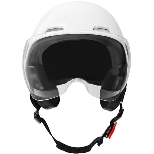 SanQing Motorcycle Helmet,Summer Handmade Personality Vintage DOT Approved, German Style Half Helmet Motorcycle Cruiser Scooter with Windproof Glasses Cool Helmet for Men and Women (Large, White) - Image 4