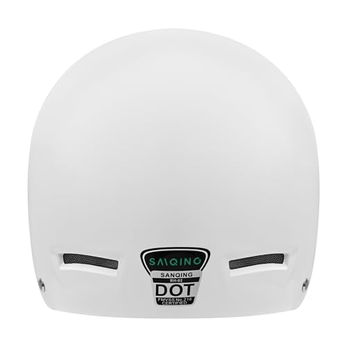 SanQing Motorcycle Helmet,Summer Handmade Personality Vintage DOT Approved, German Style Half Helmet Motorcycle Cruiser Scooter with Windproof Glasses Cool Helmet for Men and Women (Large, White) - Image 3