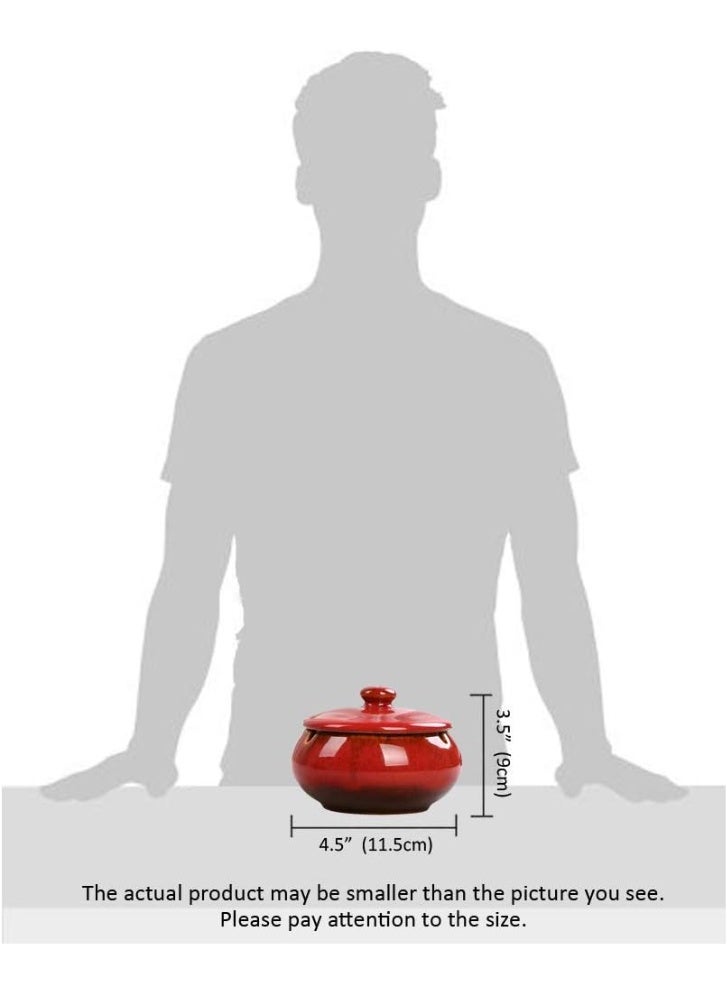 Ceramic Ashtray with Lid, Windproof, for Indoor and Outdoor Use, Desktop Ash Tray for Home Office Decoration (Red) - Image 2