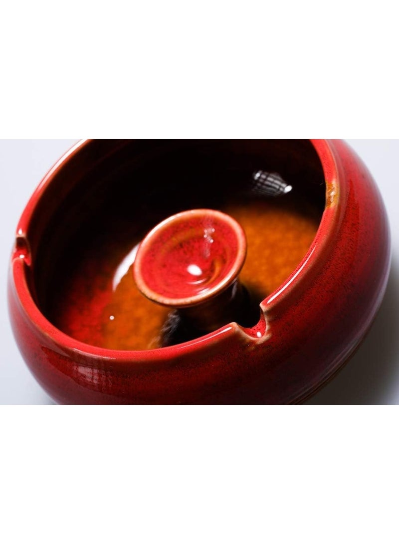 Ceramic Ashtray with Lid, Windproof, for Indoor and Outdoor Use, Desktop Ash Tray for Home Office Decoration (Red) - Image 3