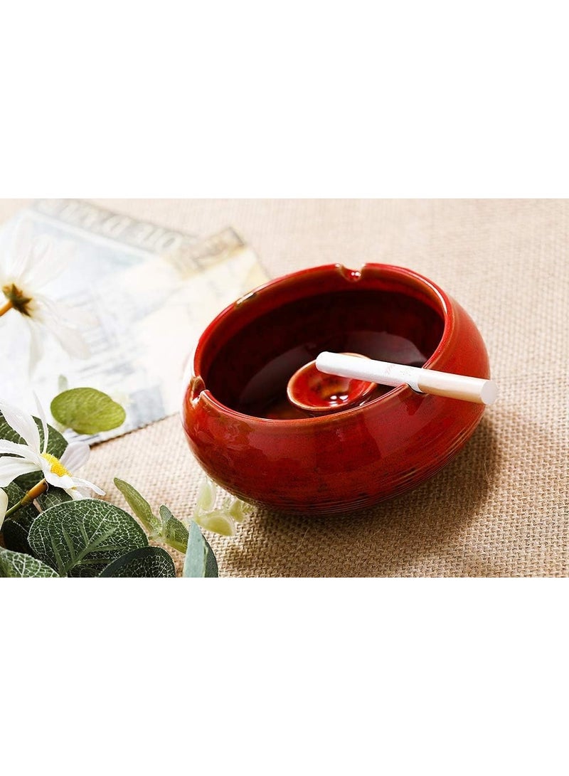 Ceramic Ashtray with Lid, Windproof, for Indoor and Outdoor Use, Desktop Ash Tray for Home Office Decoration (Red) - Image 4