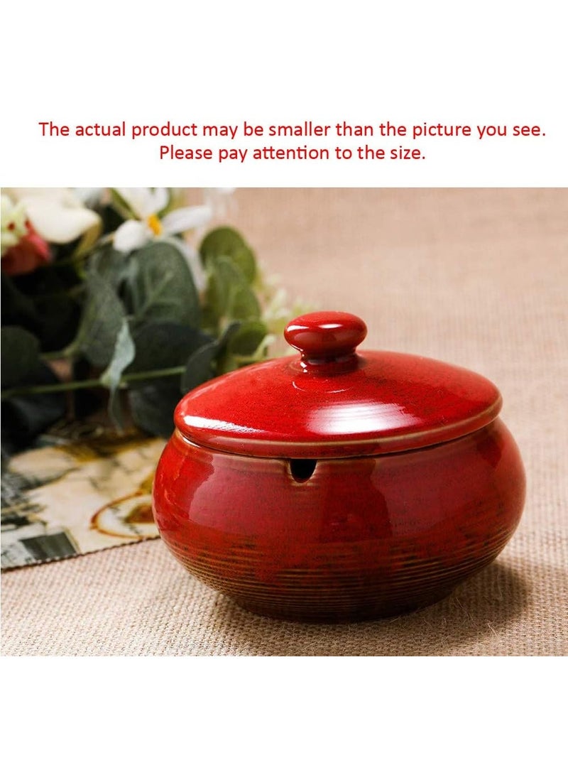 Ceramic Ashtray with Lid, Windproof, for Indoor and Outdoor Use, Desktop Ash Tray for Home Office Decoration (Red) - Image 5