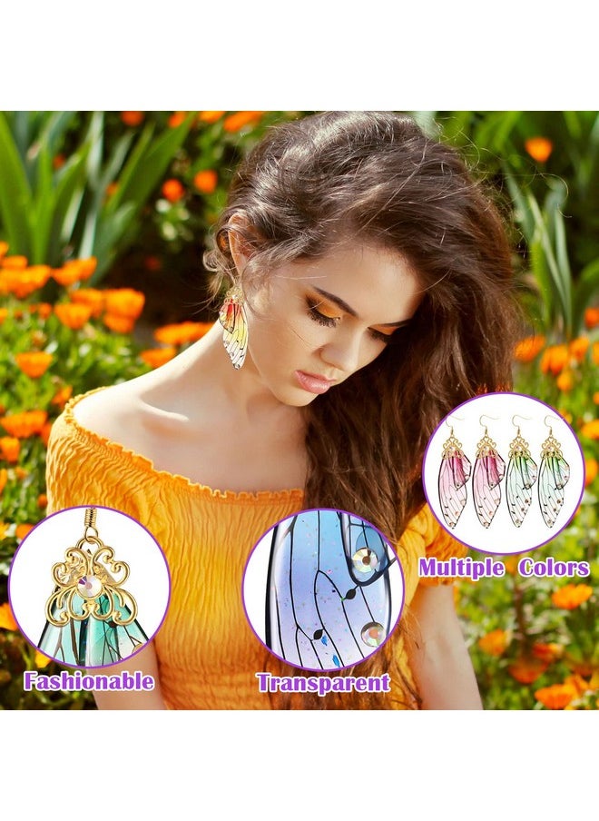 Fumete - 10 Pairs Butterfly Wing Drop Dangle Earrings Butterfly Wing Earrings Butterfly Wing Hook Simulation Insect Drop Earrings (Diamond) - Image 1
