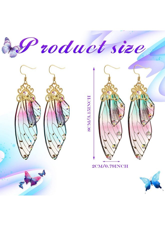 Fumete - 10 Pairs Butterfly Wing Drop Dangle Earrings Butterfly Wing Earrings Butterfly Wing Hook Simulation Insect Drop Earrings (Diamond) - Image 1