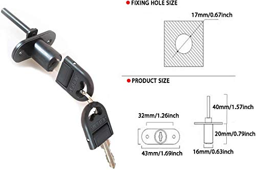 HOWDIA 4 Pcs - Drawer Lock Cabinet Locks with Keys, Zinc Alloy Drawer Lock Desk Wardrobe Furniture Cabinet Locker Showcase with 2 Key 16mm (Black, Keyed Different) - Image 2