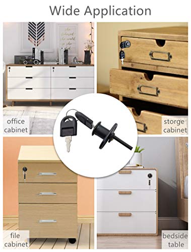 HOWDIA 4 Pcs - Drawer Lock Cabinet Locks with Keys, Zinc Alloy Drawer Lock Desk Wardrobe Furniture Cabinet Locker Showcase with 2 Key 16mm (Black, Keyed Different) - Image 5