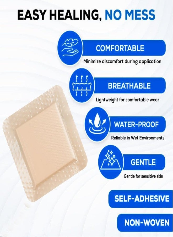 GoLashFun Self Adhesive Wound Dressing Bandage, Silicone Foam Dressing for Wound Care, Like Surgical, Burn, Good for Minimally Invasive Surgery Care (10pcs/Box (Skin Color, 4''X4'' - Image 4