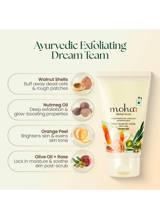 Moha: Herbal Scrub, walnut,Orange peel,Nutmeg,Olive,Rose,50g - Image 3