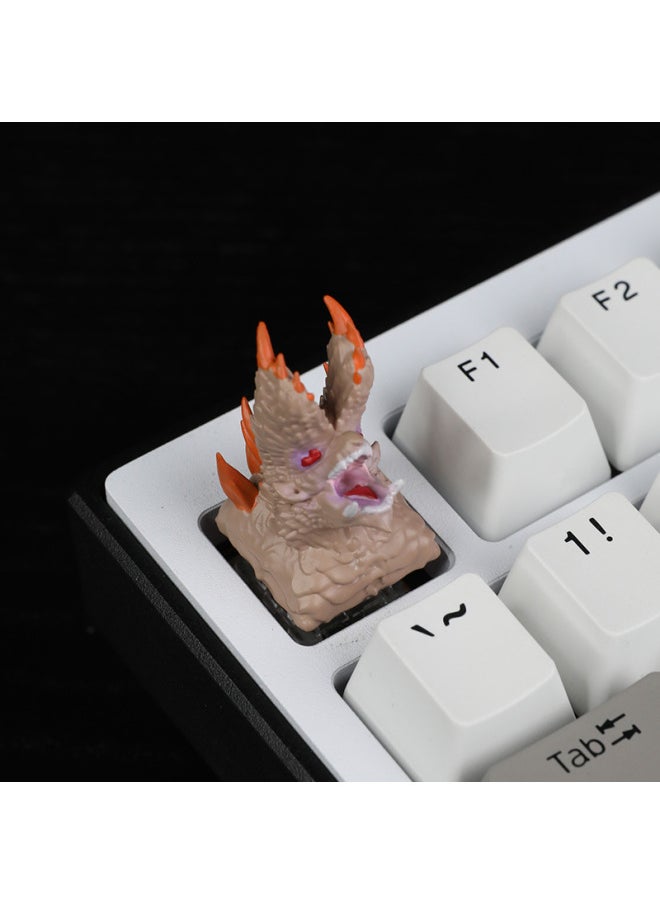 Personalized Mechanical Keyboard Keycap Cross Hole Resin Keycap Universal Hand-painted Steel Dragon Keycap-Color:Glacier Godzilla