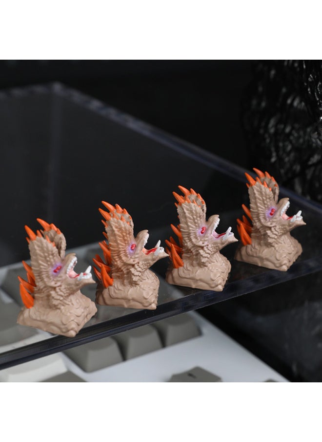 Personalized Mechanical Keyboard Keycap Cross Hole Resin Keycap Universal Hand-painted Steel Dragon Keycap-Color:Glacier Godzilla