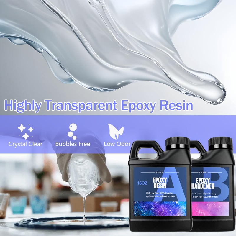 KISREL Epoxy Resin Kit for Beginners, Resin Kit with Molds, 32OZ Epoxy Kit wiht Dried Flowers, Measuring Cups and Resins Supplies - Image 3