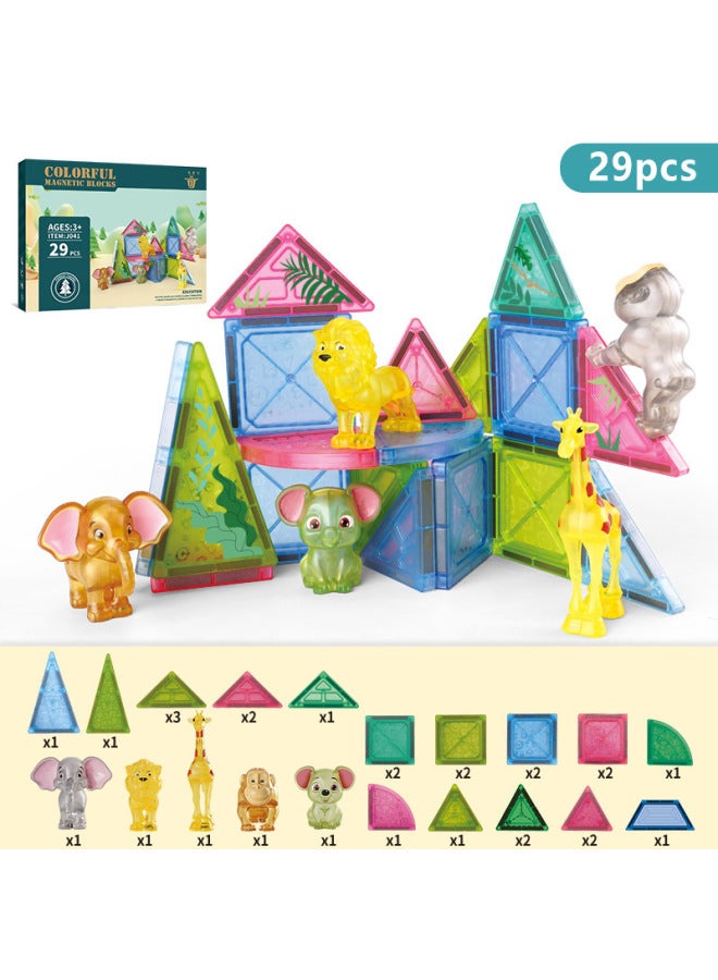 Children's Magnetic Pieces Building Blocks Early Education Forest Animal Magnetic Toys Variety Matching DIY Strong Magnetic Color Window-Specifications:Animal Forest-29pcs  - Image 1