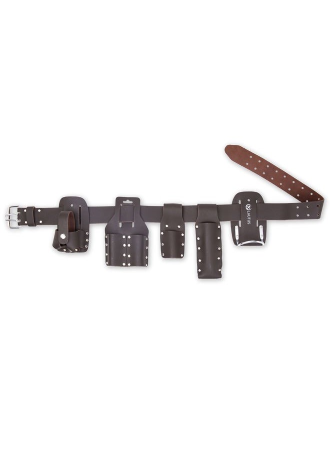 LAUTUS Scaffolding Belt | 6-Piece Leather Scaffold Belt, 2" Wide | Fits Waist Sizes from 32” – 46” | Includes 5 Scaffold Tool Holders to Securely Hold Your Level, Tape, Spanners, Hammer - Image 4