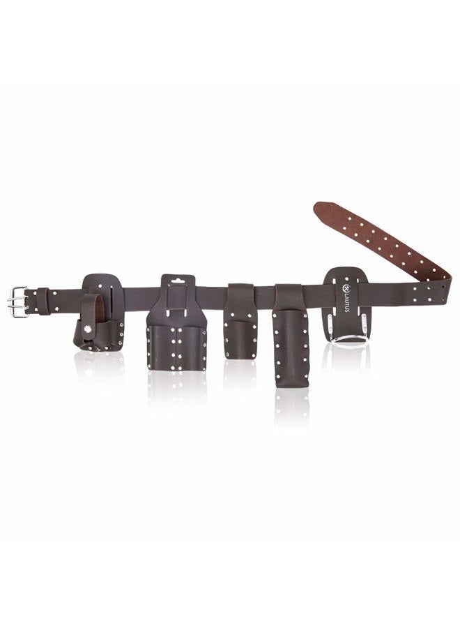 LAUTUS Scaffolding Belt | 6-Piece Leather Scaffold Belt, 2" Wide | Fits Waist Sizes from 32” – 46” | Includes 5 Scaffold Tool Holders to Securely Hold Your Level, Tape, Spanners, Hammer - Image 1