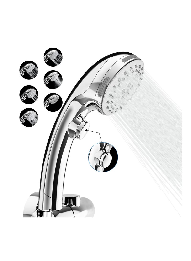 Shower Head with Handheld Handheld On Off Switch 6 Spray Settings Water Saving High Pressure Heads Suitable for Baby Pets Chrome Finish - Image 1