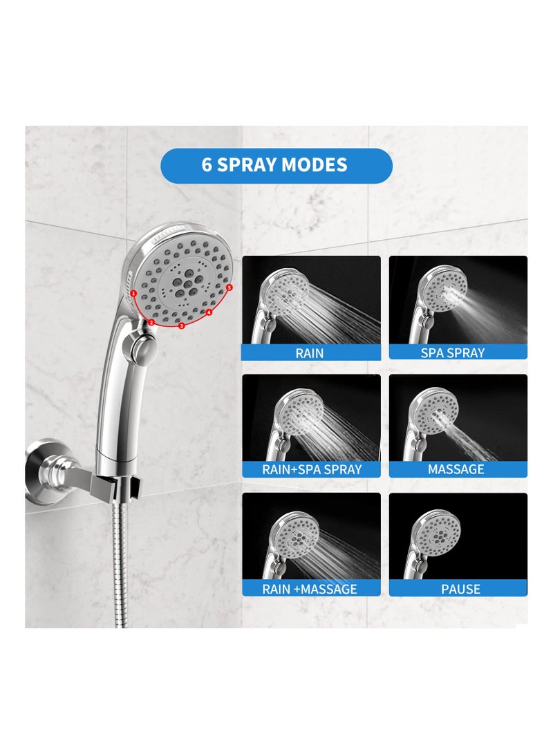 Shower Head with Handheld Handheld On Off Switch 6 Spray Settings Water Saving High Pressure Heads Suitable for Baby Pets Chrome Finish - Image 2