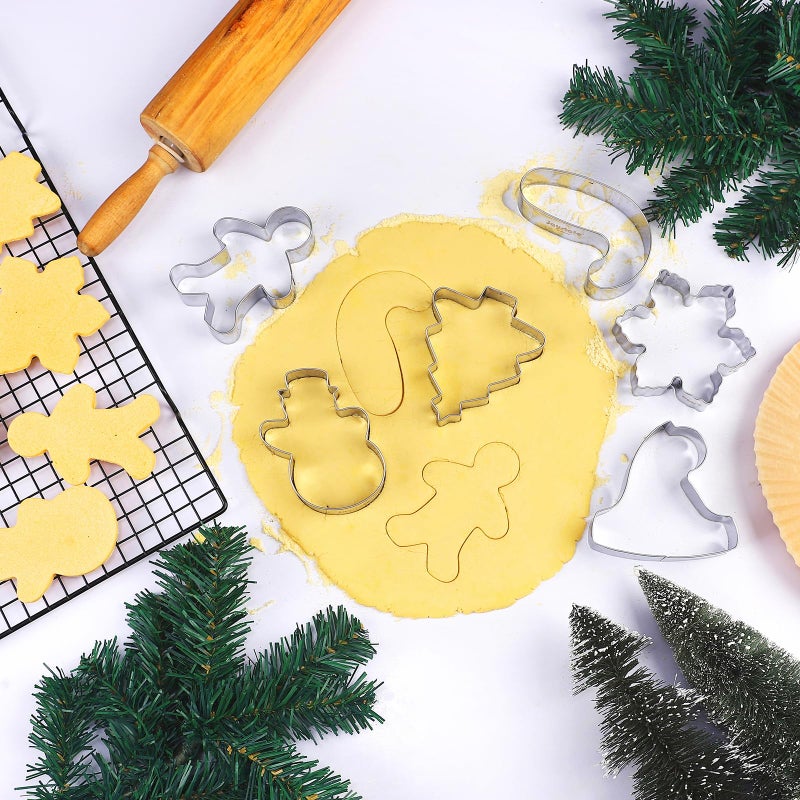 KULENAND Large Christmas Cookie Cutters - 6 Pcs 4 Inch Holiday Cookie Cutter - Christmas Tree  Santa Hat  Snowflake  Gingerbread Men  Snowman and Candy Cane Shapes Cookie Molds for Winter Holiday DIY Baking - Image 4