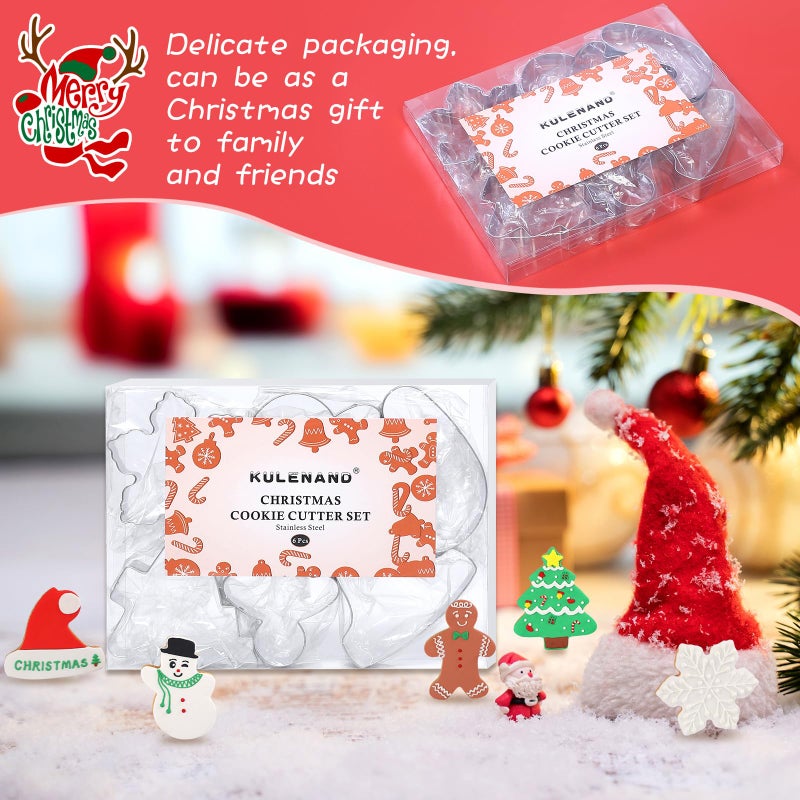 KULENAND Large Christmas Cookie Cutters - 6 Pcs 4 Inch Holiday Cookie Cutter - Christmas Tree  Santa Hat  Snowflake  Gingerbread Men  Snowman and Candy Cane Shapes Cookie Molds for Winter Holiday DIY Baking - Image 3
