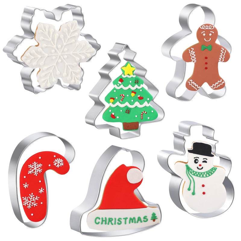 KULENAND Large Christmas Cookie Cutters - 6 Pcs 4 Inch Holiday Cookie Cutter - Christmas Tree  Santa Hat  Snowflake  Gingerbread Men  Snowman and Candy Cane Shapes Cookie Molds for Winter Holiday DIY Baking - Image 5