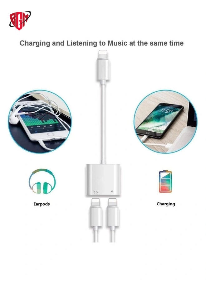 BGM - 2 in 1 Dual Lightning Charger Cable Aux Audio Adapter Converter for iPhone 12/11/XS/XR/X/8/7/6/iPad, Support Calling+Charging+Music Control - Image 1