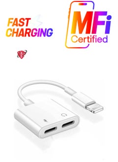 2 in 1 Dual Lightning Charger Cable Aux Audio Adapter Converter for iPhone 12/11/XS/XR/X/8/7/6/iPad, Support Calling+Charging+Music Control