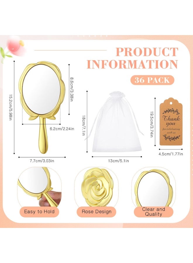 LAMAY 36PCS Rose Round Handheld Makeup Mirrors, Bulk Pack, with Thank You Tags, Organza Bag, and 10-Meter Twine, Suitable for Wedding Party Favors and Bridal Showers (Gold) - Image 4