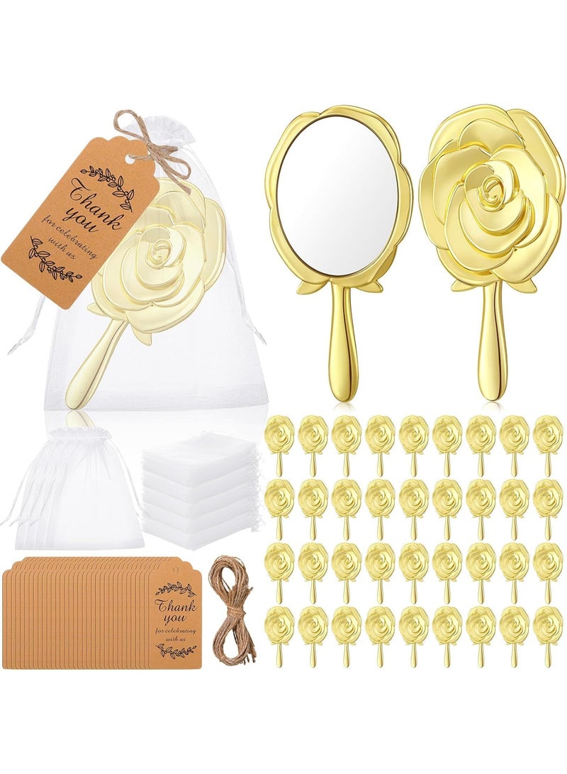 LAMAY 36PCS Rose Round Handheld Makeup Mirrors, Bulk Pack, with Thank You Tags, Organza Bag, and 10-Meter Twine, Suitable for Wedding Party Favors and Bridal Showers (Gold) - Image 1