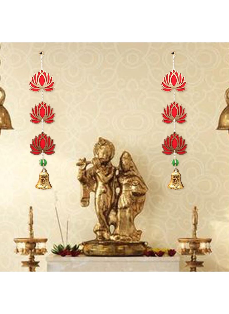 Perpetual Perpetual Lotus Latkan for Home Decoration - Lotus Bells Wall Hanging for Diwali Decoration, Temple Dcor, Door Hanging, Toranam for Entrance Door, Pooja Room (Pack of 4)  - Image 2