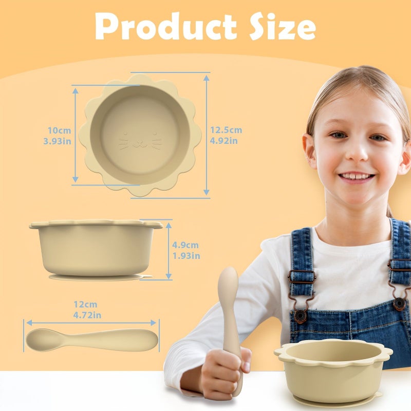 Apricot Kids Feeding Set Cat Theme Bowl Spoon Suction Cup Home Use - Image 5
