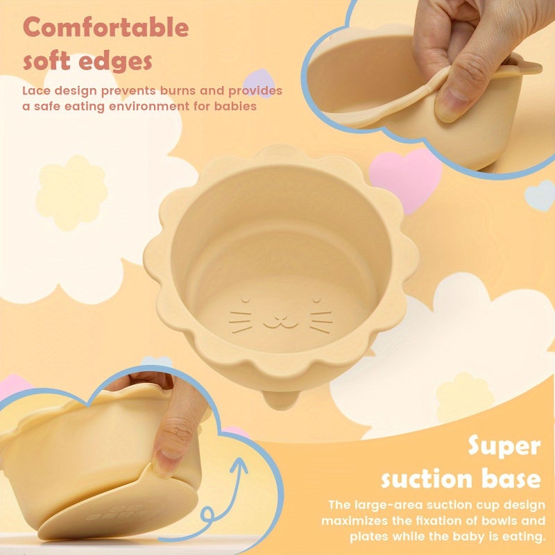 Apricot Kids Feeding Set Cat Theme Bowl Spoon Suction Cup Home Use - Image 4