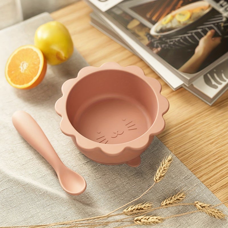 Apricot Kids Feeding Set Cat Theme Bowl Spoon Suction Cup Home Use - Image 3
