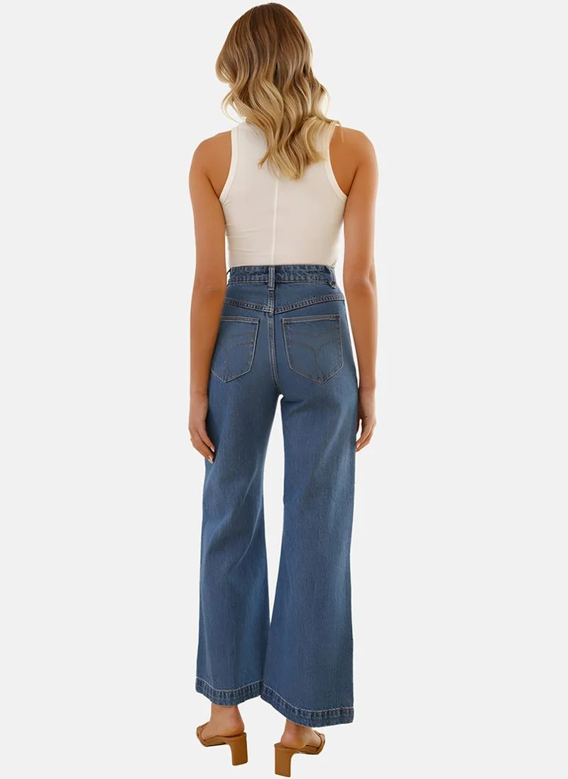 يونيكي Blue Wide Leg Clean Look High-Rise Jeans