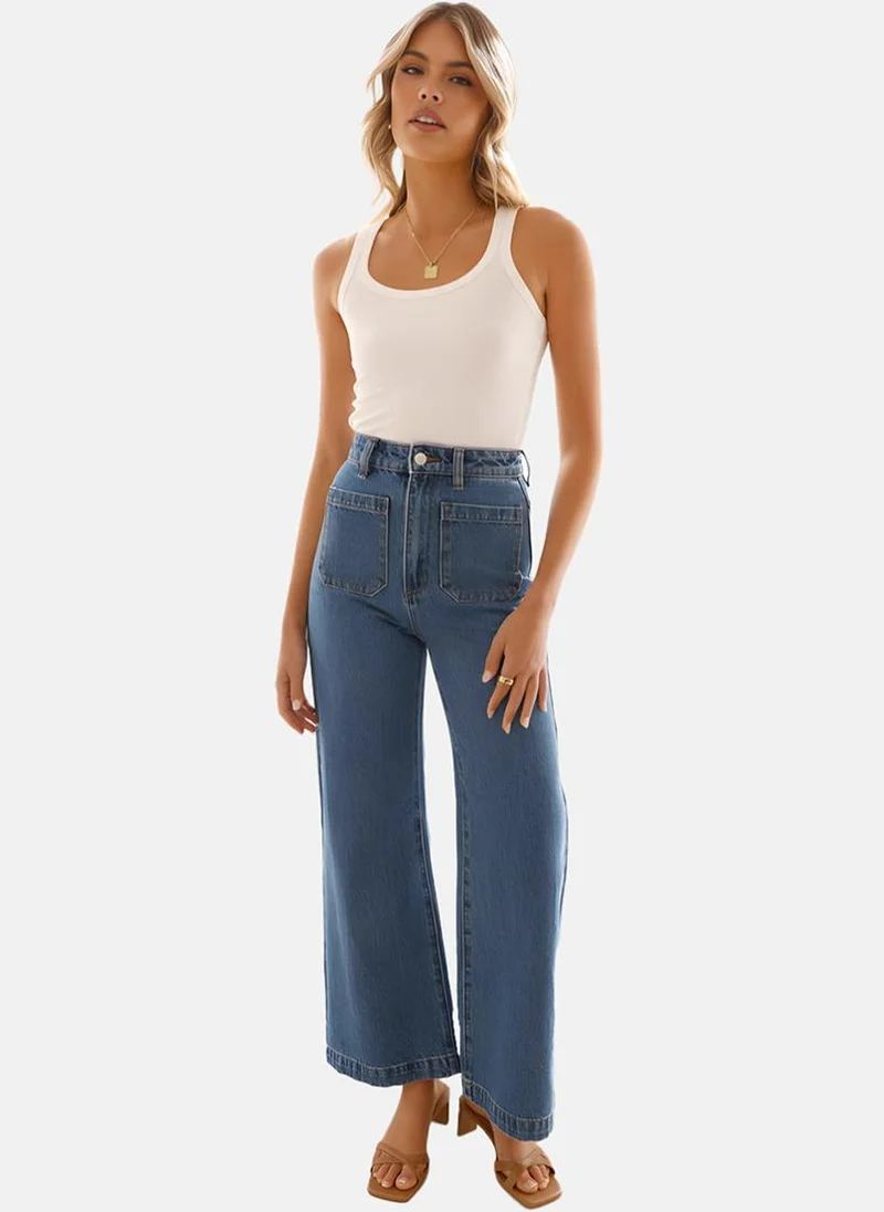 YUNIQEE Blue Wide Leg Clean Look High-Rise Jeans