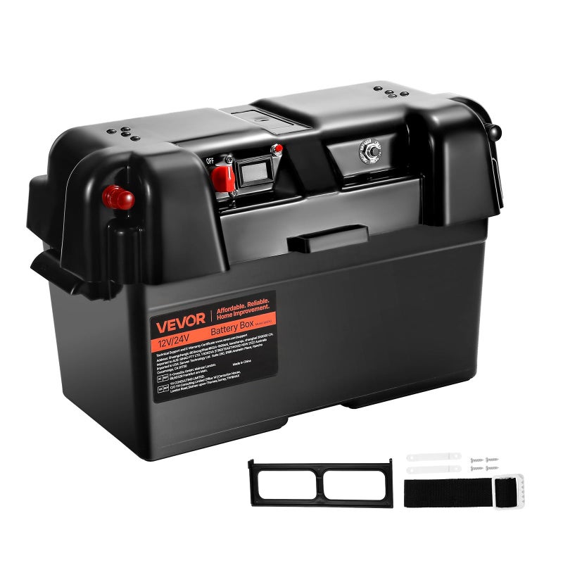 VEVOR Battery Box Group 2427 Trolling Motor Battery Box 12V24V Marine Batteries Case with PP Shell and Dual Straps Smart Batteries Case Suitable for Trolling Motor MarineRV  Solar Panel