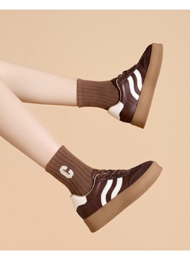 St&Sat السبت ربيع/خريف Chunky Sole Lace-up German Army Trainers، ريترو متخصص بسيط متعدد الاستخدامات مريح حذاء رياضي نسائي عارضة - Image 1