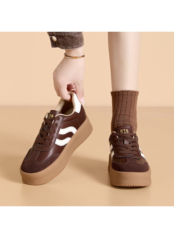 St&Sat السبت ربيع/خريف Chunky Sole Lace-up German Army Trainers، ريترو متخصص بسيط متعدد الاستخدامات مريح حذاء رياضي نسائي عارضة - Image 5