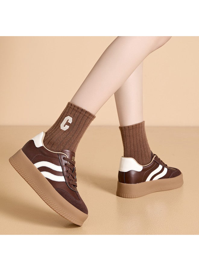 St&Sat السبت ربيع/خريف Chunky Sole Lace-up German Army Trainers، ريترو متخصص بسيط متعدد الاستخدامات مريح حذاء رياضي نسائي عارضة - Image 3