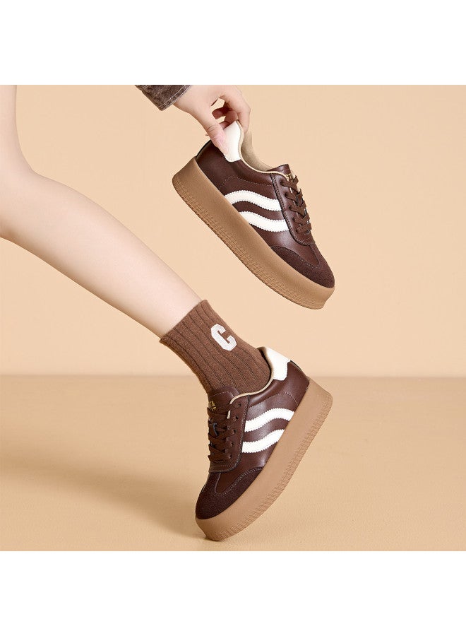 St&Sat السبت ربيع/خريف Chunky Sole Lace-up German Army Trainers، ريترو متخصص بسيط متعدد الاستخدامات مريح حذاء رياضي نسائي عارضة - Image 4
