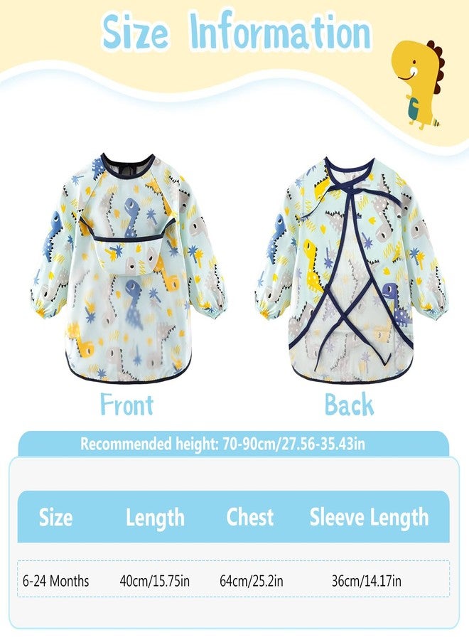 CoolShef Waterproof Baby Bibs for Boys & Girls 6-24 Months, Soft Cotton Feeding Bibs with Sleeves, Adjustable Newborn Bibs, Cute Cartoon Apron for Babies, Washable Toddler Bibs - Image 2