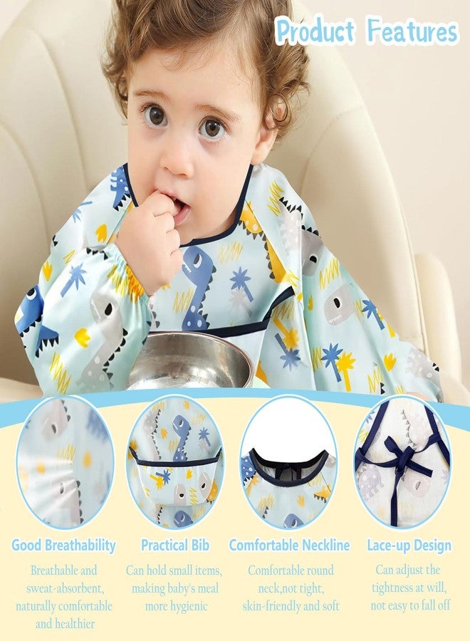 CoolShef Waterproof Baby Bibs for Boys & Girls 6-24 Months, Soft Cotton Feeding Bibs with Sleeves, Adjustable Newborn Bibs, Cute Cartoon Apron for Babies, Washable Toddler Bibs - Image 5