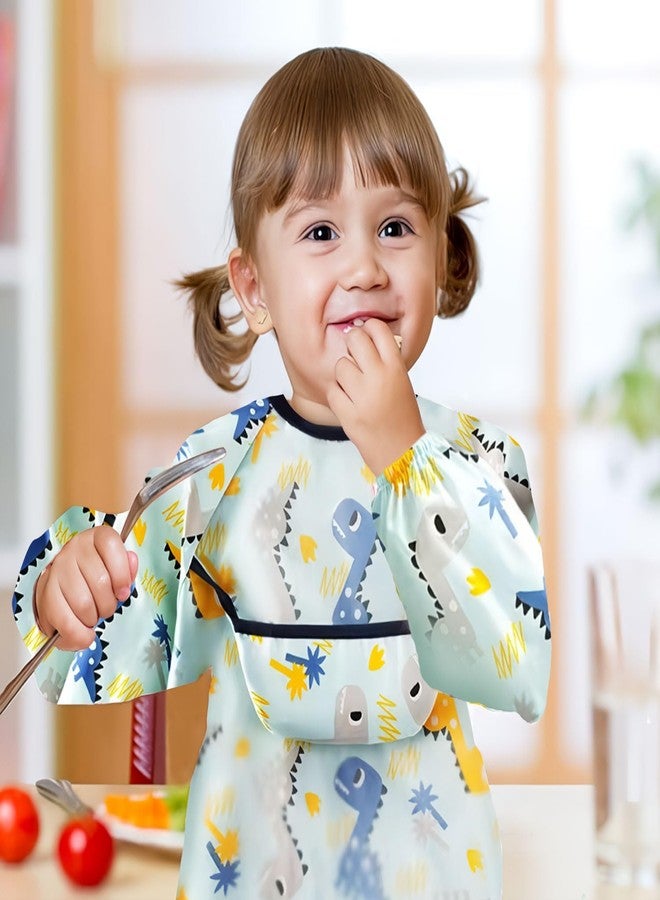 CoolShef Waterproof Baby Bibs for Boys & Girls 6-24 Months, Soft Cotton Feeding Bibs with Sleeves, Adjustable Newborn Bibs, Cute Cartoon Apron for Babies, Washable Toddler Bibs - Image 3