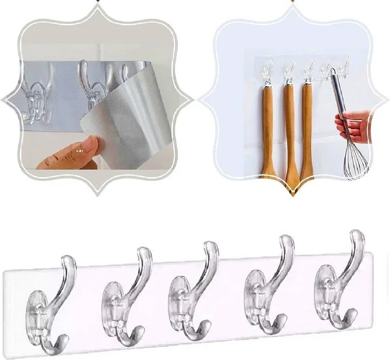 5DM 5DM Multi-Purpose Self-Adhesive 5-Piece Transparent Hanger