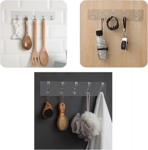 5DM 5DM Multi-Purpose Self-Adhesive 5-Piece Transparent Hanger