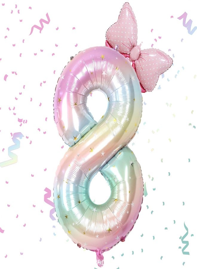 MXYEVL 40 Inch Stars Rainbow Gradient Number 8 Balloon & Mini Bow Balloon for Birthday Party Decorations, 8th Birthday Party Balloons Decorations Supplies - Image 1