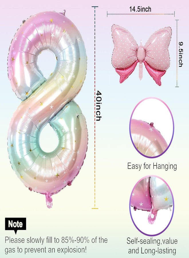 MXYEVL 40 Inch Stars Rainbow Gradient Number 8 Balloon & Mini Bow Balloon for Birthday Party Decorations, 8th Birthday Party Balloons Decorations Supplies - Image 2