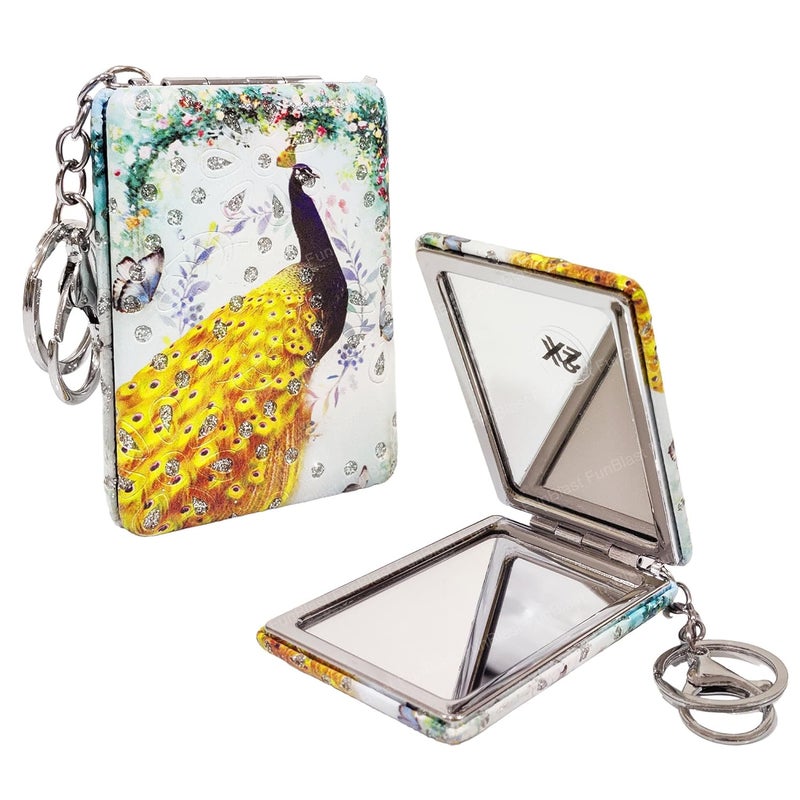 FunBlast FunBlast Peacock Print Hand Mirror  Mini Compact Travel Makeup Mirror 354 x 236 inches Multicolour Stone Frame Ideal for Office Purse Gifts  - Image 1
